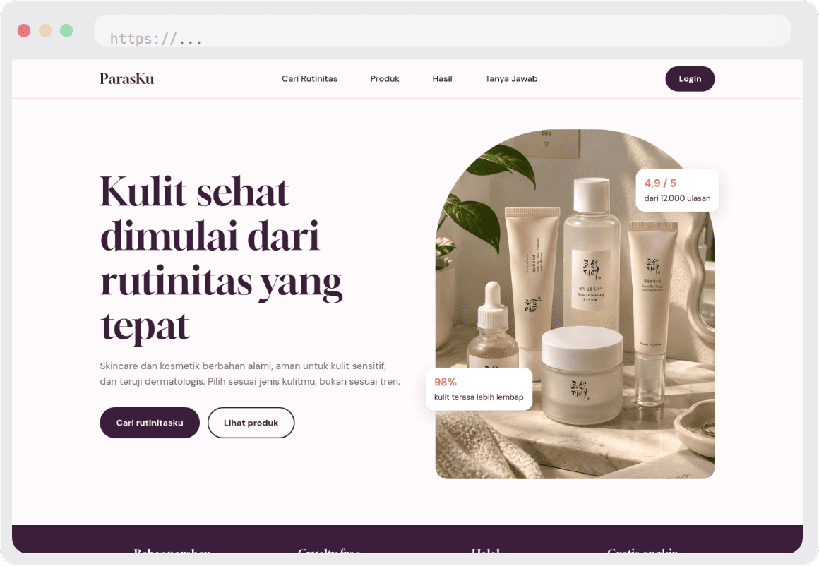 Landing Page Premium untuk Skincare dan kosmetik - SolusiTech