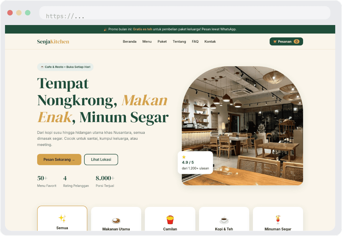 Landing Page Premium untuk Cafe dan Resto - SolusiTech