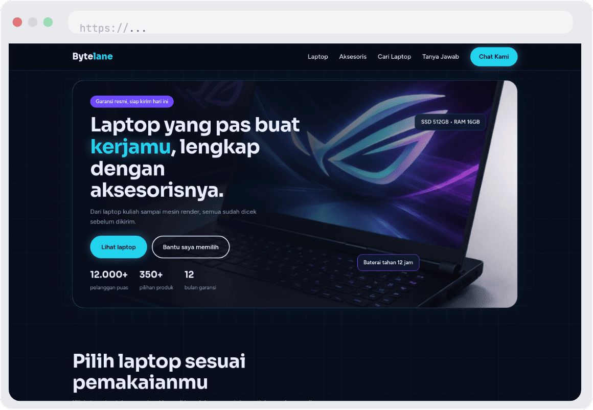 Landing Page Premium untuk Penjualan Laptop - SolusiTech