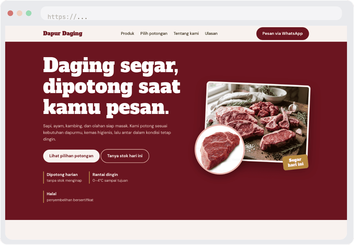 Landing Page Premium untuk Penjualan Daging Segar - SolusiTech
